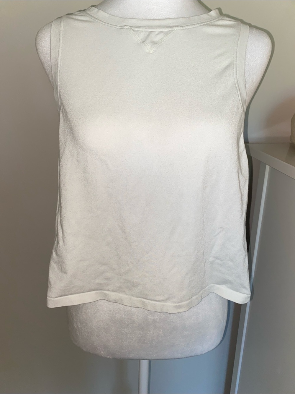 FP Movement by Free People Cream Ribbed Crew Tank Top